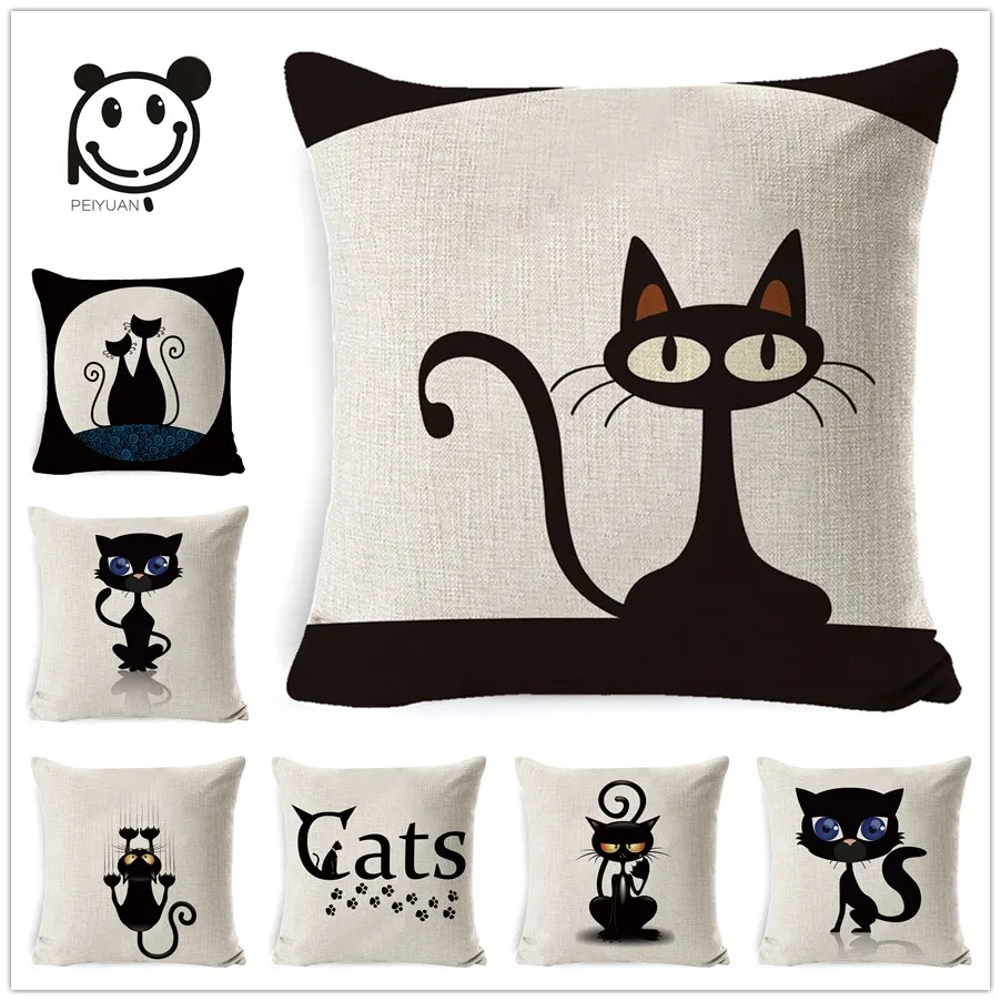 PEIYUAN Wholesale Cotton Linen Fabric Printed Square Cushion Cover Cute Black Cat Decorative Sofa Throw Pillow Cover
PEIYUAN Wholesale Cotton Linen Fabric Printed Square Cushion Cover Cute Black Cat Decorative Sofa Throw Pillow Cover