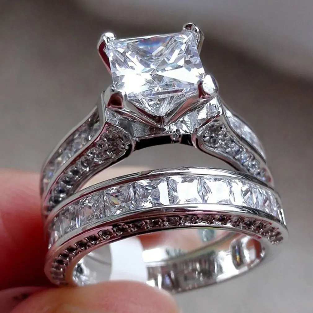 Фото Популярный дизайн Двухслойное циркониевое Свадебное женское кольцо элегантное