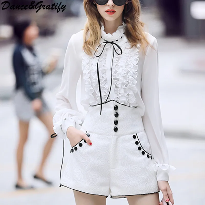 New 2018 Sweet Girl Female 2 Piece Shorts Sets Elegant Women Long Sleeve Ruffles Blouses And High Waist Lace Short Pants Suits
New 2018 Sweet Girl Female 2 Piece Shorts Sets Elegant Women Long Sleeve Ruffles Blouses And High Waist Lace Short Pants Suits