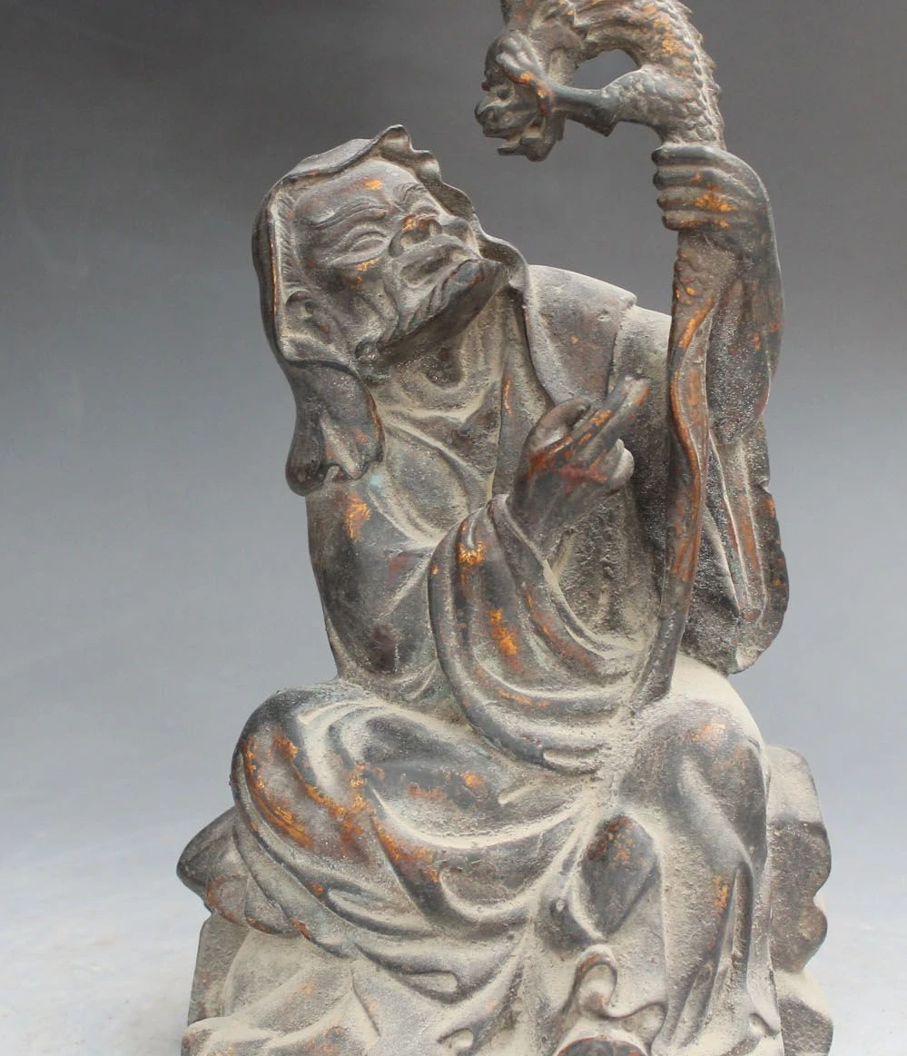 11" Old China Buddhism Bronze Arhat Damo Bodhidharma Dharma Buddha Dragon Statue
11" Old China Buddhism Bronze Arhat Damo Bodhidharma Dharma Buddha Dragon Statue