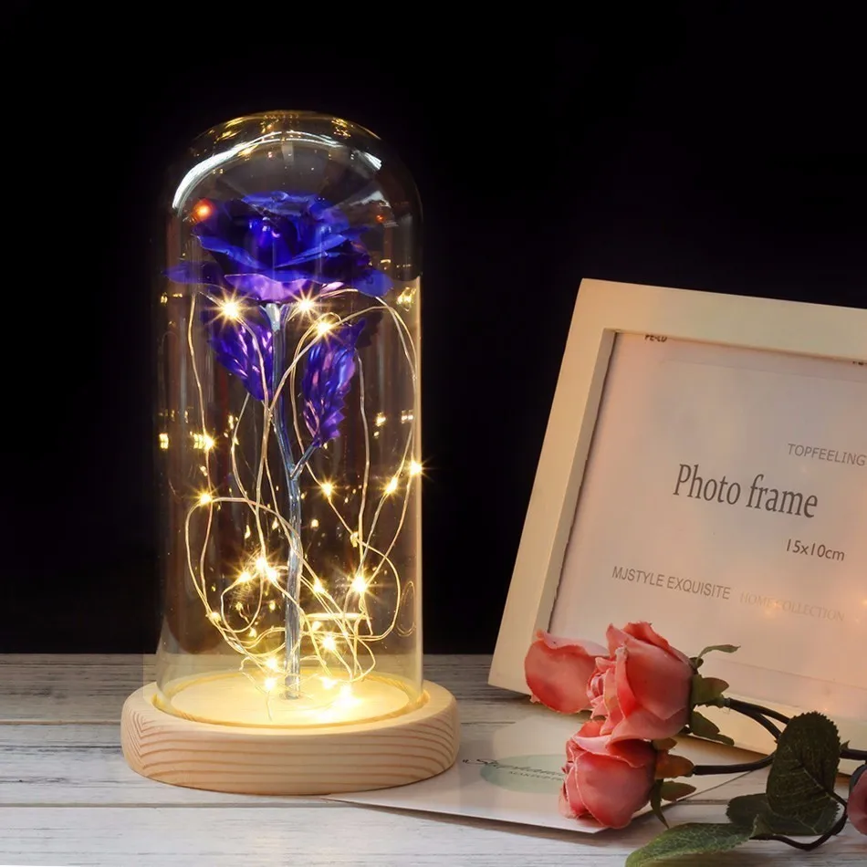 Valentines Day Gift Beauty And The Beast Platinum Red Golden Rose With LED Light In Glass Dome Black Base Mother's Day Gift
Valentines Day Gift Beauty And The Beast Platinum Red Golden Rose With LED Light In Glass Dome Black Base Mother's Day Gift
