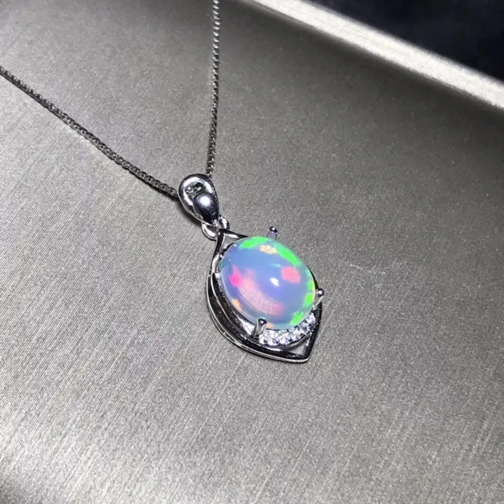 925 Sterling Silver Fire Opal Pendant Necklace for Women