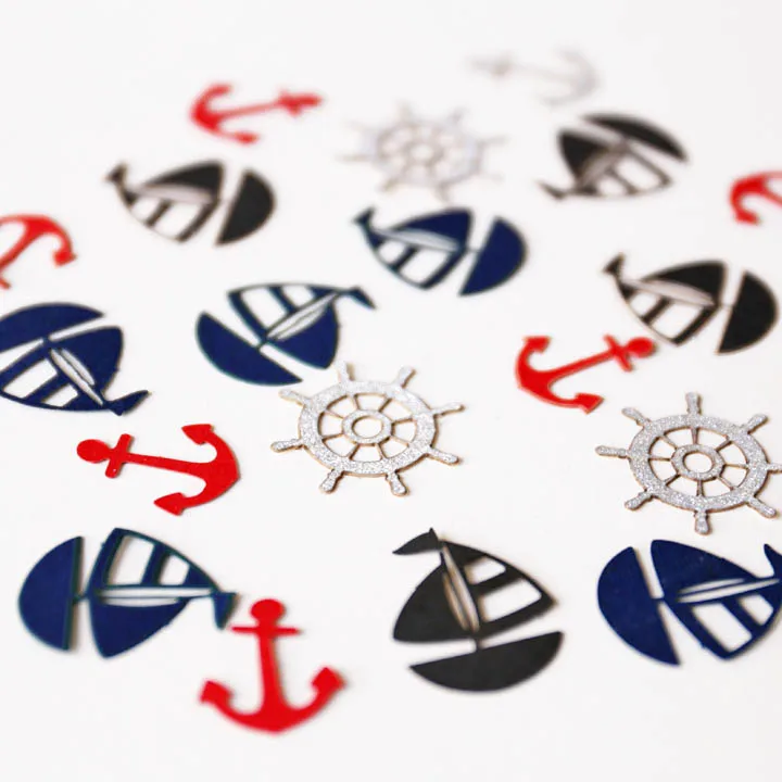 Nautical table confetti. Red anchor, blue yacht & white steering wheel confetti c16
Nautical table confetti. Red anchor, blue yacht & white steering wheel confetti c16
