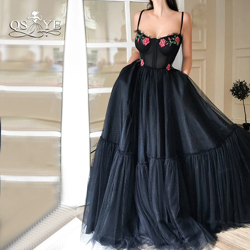 QSYYE 2019 Vintage Black Evening Dresses Spaghetti Straps Sweetheart 3D Lace Floor Length Tulle Long Prom Dress Robe de Soiree
QSYYE 2019 Vintage Black Evening Dresses Spaghetti Straps Sweetheart 3D Lace Floor Length Tulle Long Prom Dress Robe de Soiree