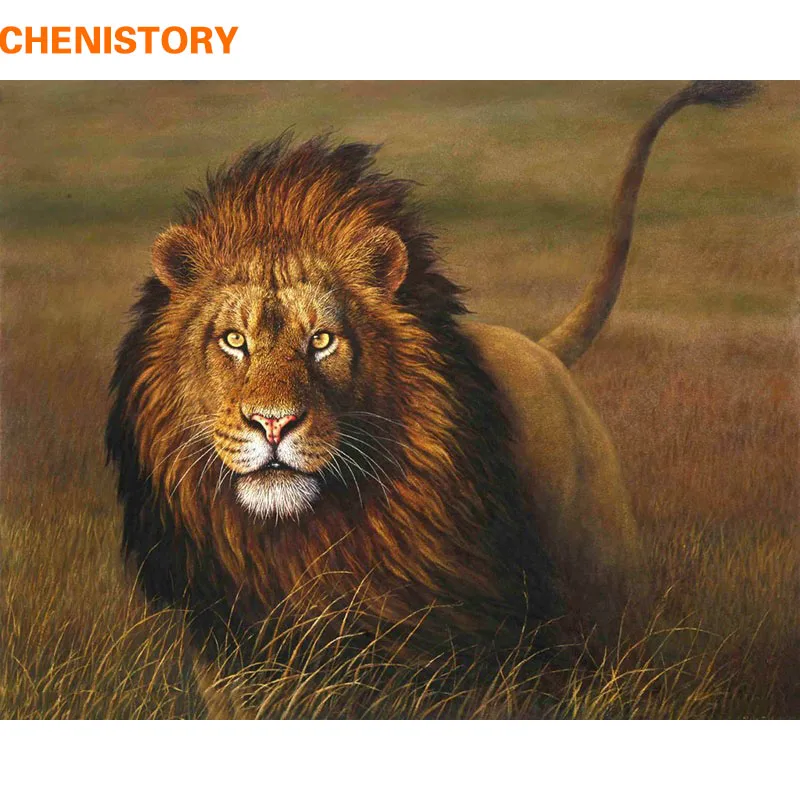 CHENISTORY Lion Animals Diy цифровой набор для рисования по номерам Рисование от Numebrs Ручная