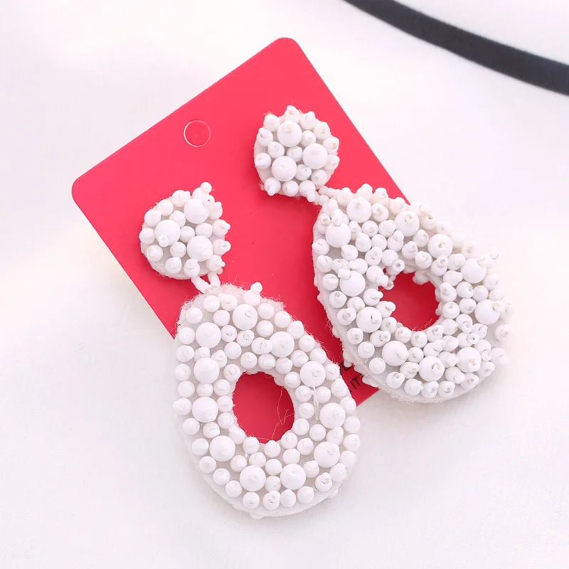 Aretes beads handmade Boho Fashion Beads Drop Earrings For Women Colorful Dangle Statement Earrings Jewelry Christmas Gifts White