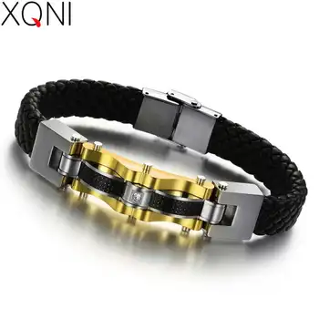 XQNI JEWELRY Luxury Genuine Leather Bracelet Bangle Man Gold Color Stainless Steel Bracelet Jewelry With Carbon Fiber
XQNI JEWELRY Luxury Genuine Leather Bracelet Bangle Man Gold Color Stainless Steel Bracelet Jewelry With Carbon Fiber