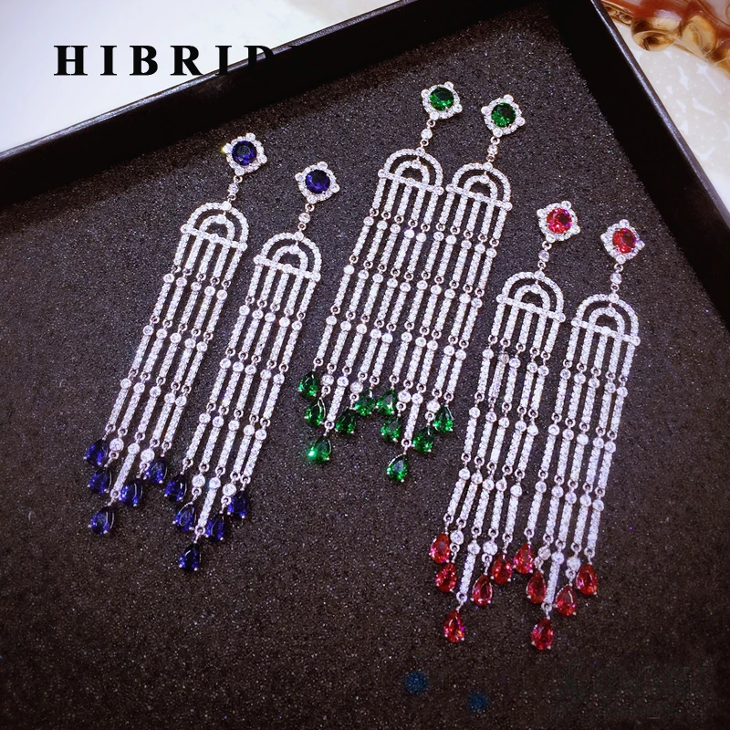 HIBRIDE European Style Red Blue Green Water Drop Cubic Zircon Women Bridal Long Tassel Earring Brincos Bijoux For Gifts E-517
HIBRIDE European Style Red Blue Green Water Drop Cubic Zircon Women Bridal Long Tassel Earring Brincos Bijoux For Gifts E-517