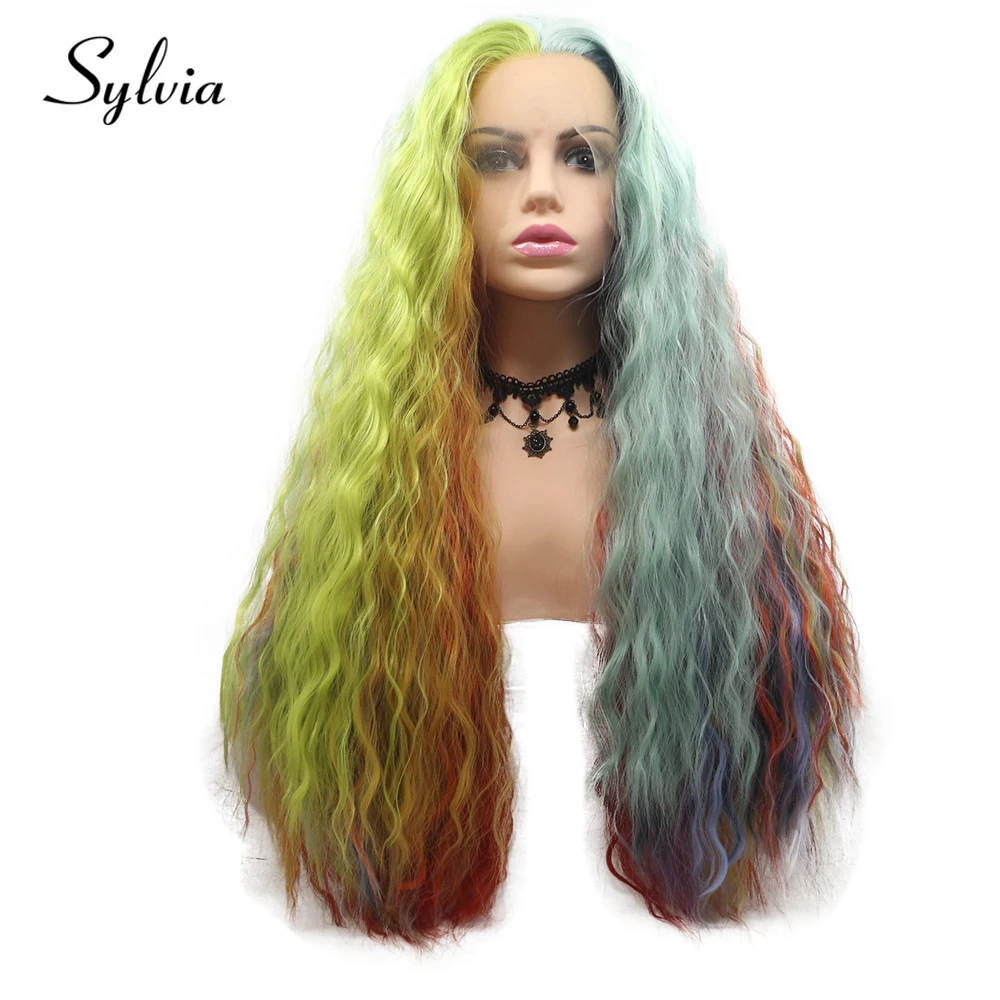 Sylvia Colorful Long Curly Synthetic Lace Front Wigs Rainbow Multi Colour Half Hand Tied Heat Resistant Fiber Hair for Woman
Sylvia Colorful Long Curly Synthetic Lace Front Wigs Rainbow Multi Colour Half Hand Tied Heat Resistant Fiber Hair for Woman