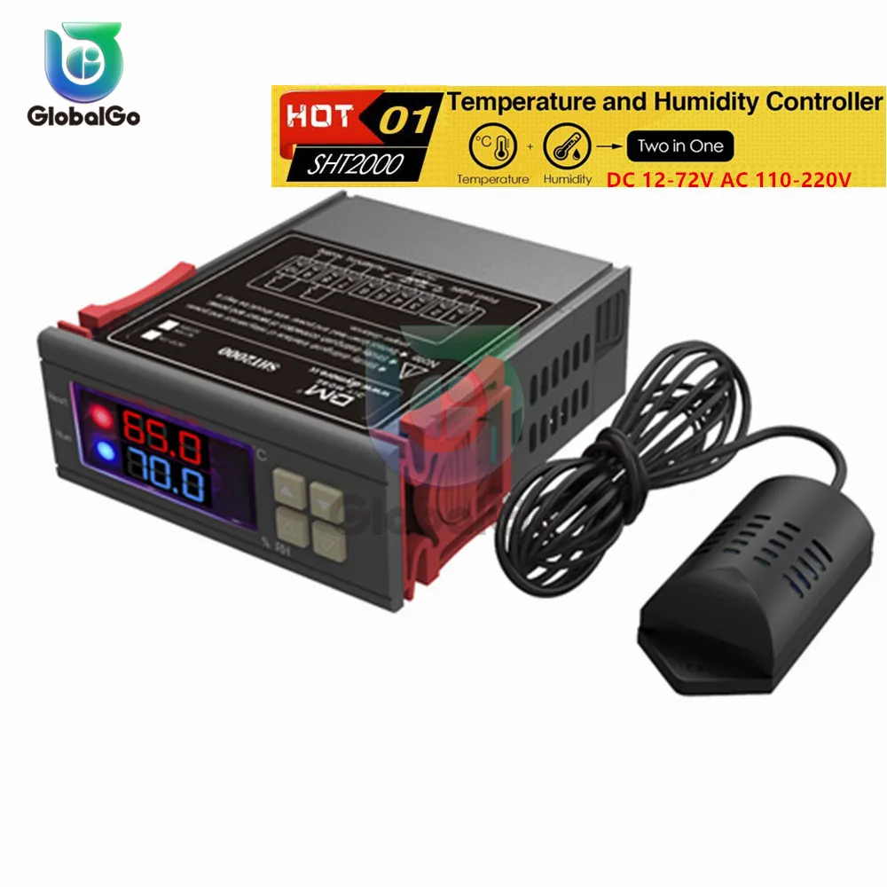 SHT2000 Digital Temp Temperature Humidity Controller Thermostat Humidistat Therometer AC 110V 220V DC 12V-72V 24V 48V 10A
SHT2000 Digital Temp Temperature Humidity Controller Thermostat Humidistat Therometer AC 110V 220V DC 12V-72V 24V 48V 10A