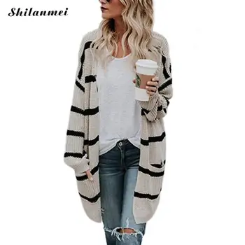 Casual Women Cardigan Sweater Autumn Long Cardigans Loose Wine Red Striped Knitting Stitch V-Neck Long Knitted Cardigan Women
Casual Women Cardigan Sweater Autumn Long Cardigans Loose Wine Red Striped Knitting Stitch V-Neck Long Knitted Cardigan Women