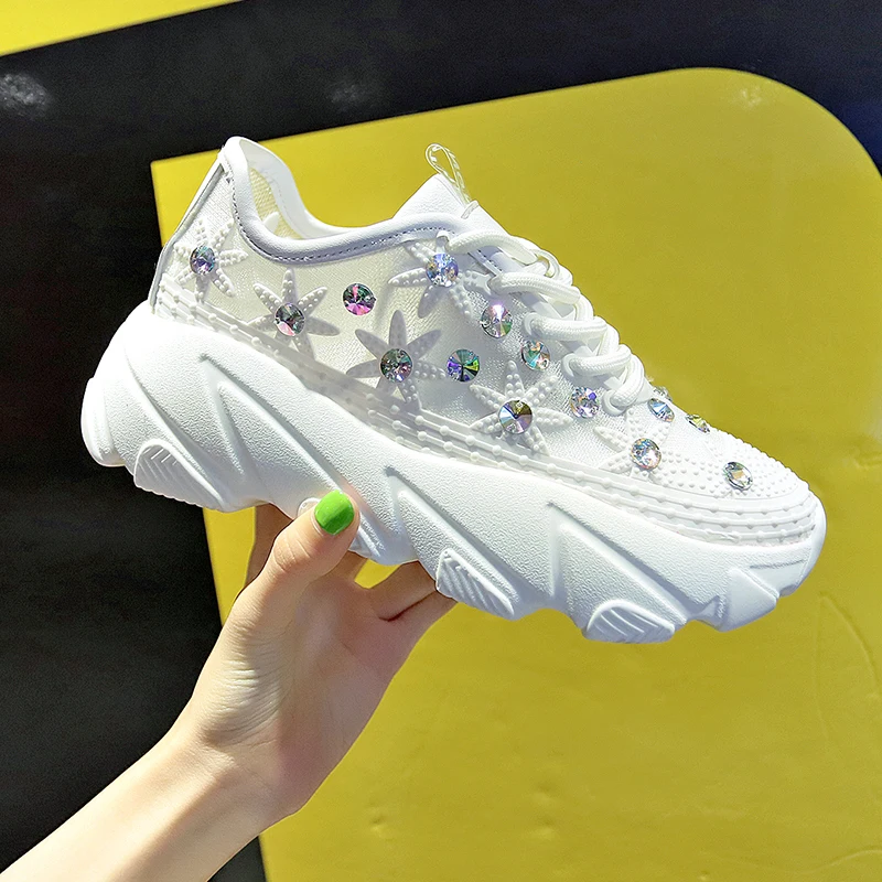 Rimocy casual ladies high platform breathable air mesh summer white sneakers women flat with crystal flower lace up shoes woman
Rimocy casual ladies high platform breathable air mesh summer white sneakers women flat with crystal flower lace up shoes woman