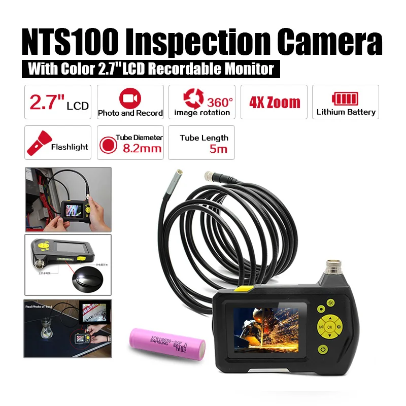 Dia 8.2mm 2.7" LCD NTS100 Endoscope Borescope 5M Snake Inspection Tube Camera DVR+Free 18650 Lithium Battery
Dia 8.2mm 2.7" LCD NTS100 Endoscope Borescope 5M Snake Inspection Tube Camera DVR+Free 18650 Lithium Battery