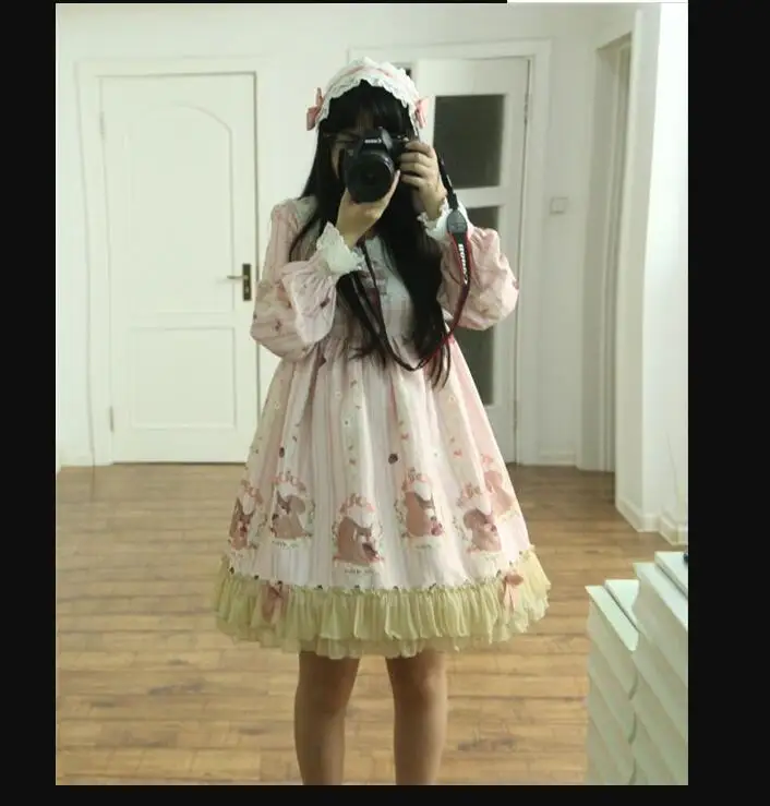 

Vintage sweet lolita dress cute printing lace bowknot victorian dress kawaii girl gothic lolita jsk/op princess loli cos