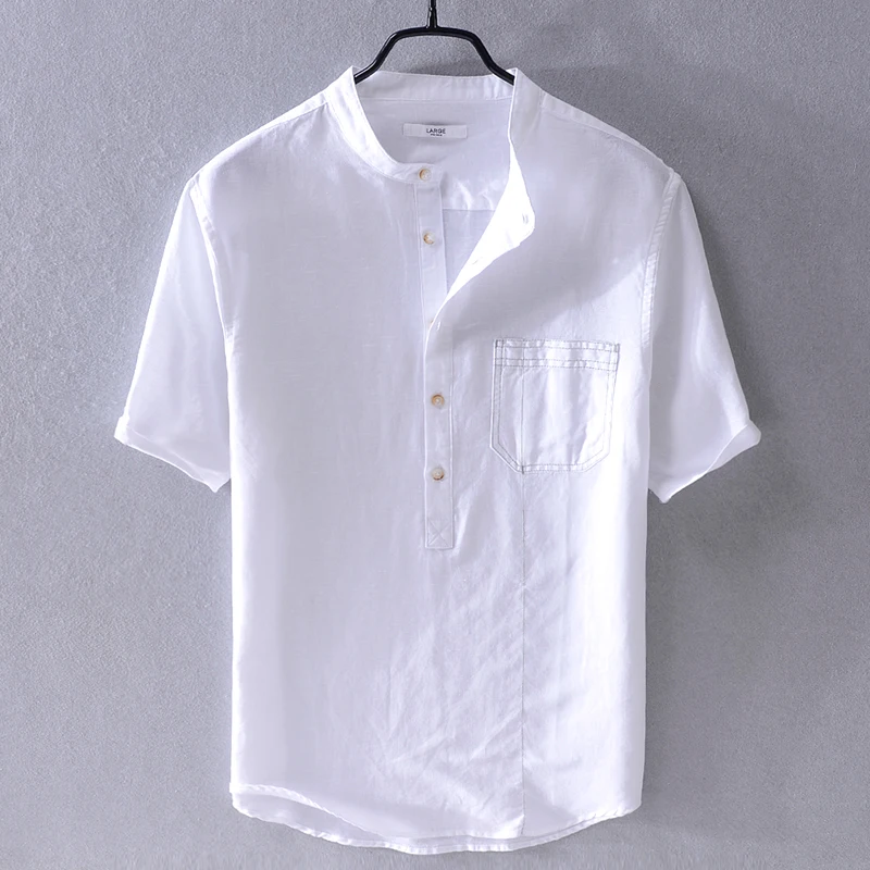 2019 Mens cotton and linen short-sleeved shirt stand collar with pocket loose trend male shirts summer brand shirt for men
2019 Mens cotton and linen short-sleeved shirt stand collar with pocket loose trend male shirts summer brand shirt for men