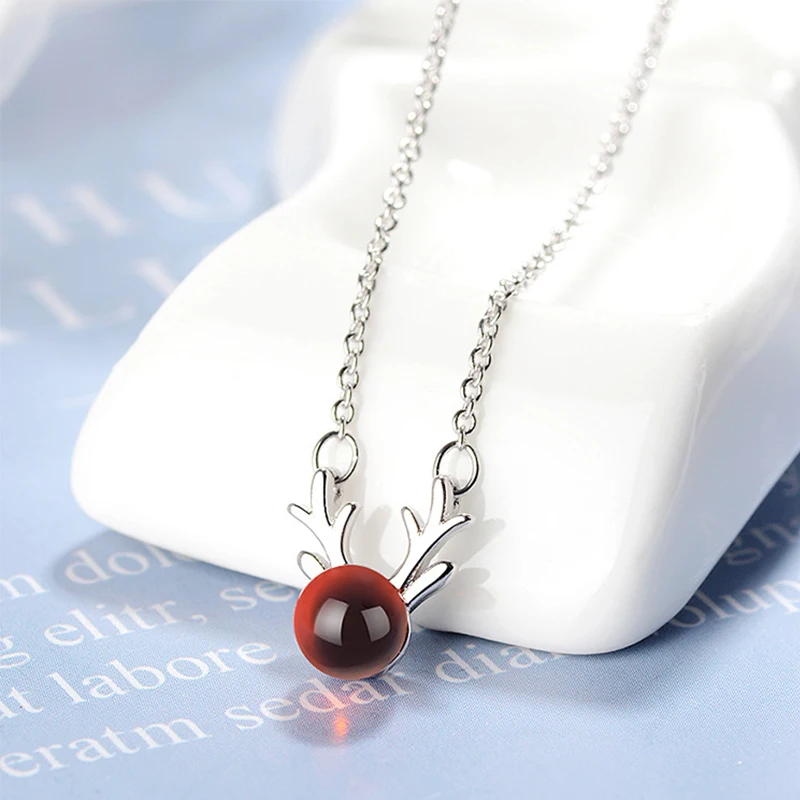 Sweet Style S925 Sterling Silver Elk Deer Antlers Necklace Round Red Garnet Pendant Necklaces For Women Girls Christmas Gifts
Sweet Style S925 Sterling Silver Elk Deer Antlers Necklace Round Red Garnet Pendant Necklaces For Women Girls Christmas Gifts