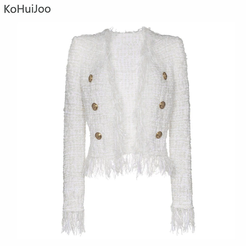 KoHuiJoo Autumn Ladies White Tweed Jacket Women Runway High Street Short Tassels Woolen Coat Outerwear
KoHuiJoo Autumn Ladies White Tweed Jacket Women Runway High Street Short Tassels Woolen Coat Outerwear