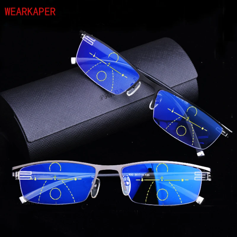 

WEARKAPER Anti-Blu-ray Multifocal Progressive Reading Glasses Men Optical Hyperopia Presbyopia Eyeglasses Diopter Near Far 1 To3