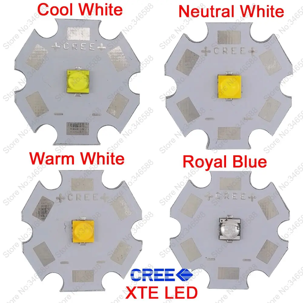 Cree 5W XTE XT-E High Power LED Emitter Diode Neutral White Warm White Cool White Royal Blue on 8mm 12mm 14mm 16mm 20mm PCB
Cree 5W XTE XT-E High Power LED Emitter Diode Neutral White Warm White Cool White Royal Blue on 8mm 12mm 14mm 16mm 20mm PCB