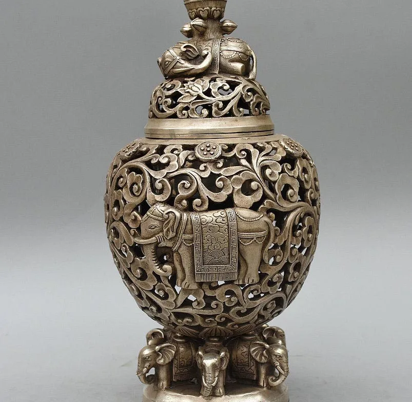14 Marked China Buddhism Silver Auspicious Elephant Statue Incense Burner Censer
14 Marked China Buddhism Silver Auspicious Elephant Statue Incense Burner Censer