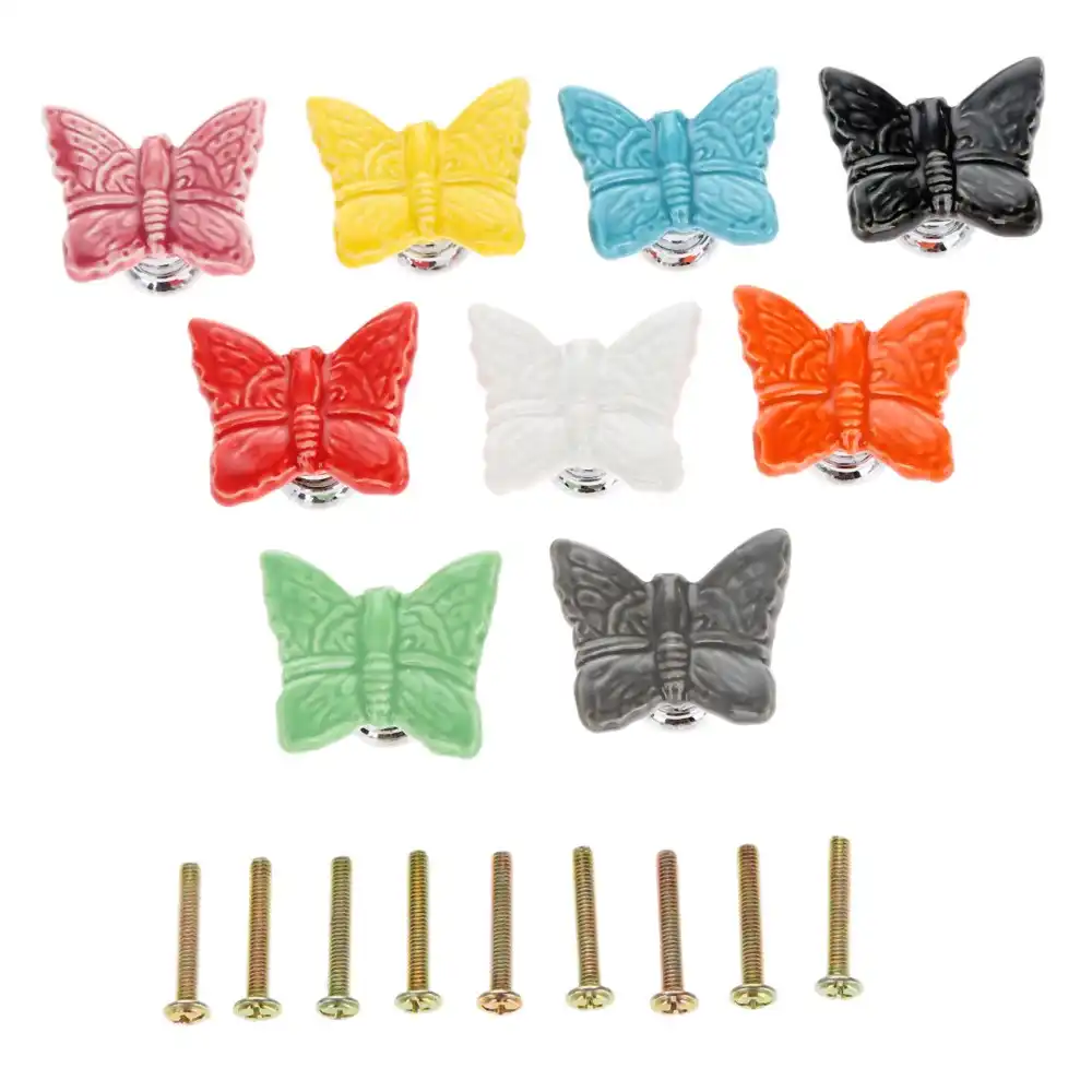 Megairon Children Room Drawer Handles Butterfly Ceramic Cupboard