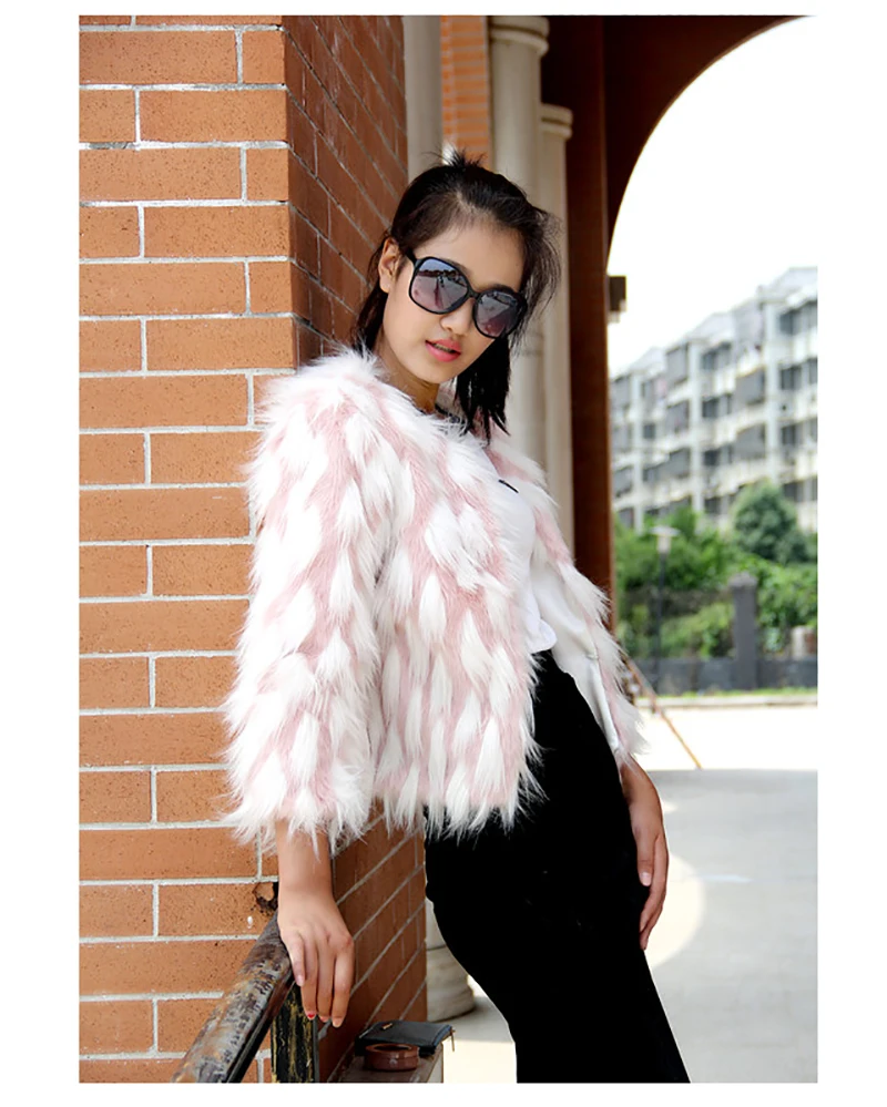 New Fashion Women Coat Korean Version Round Neck Warm Wine Pink Short Fox Hair Jackets Female Autumn Winter Outerwear Coat D8A78 (8)