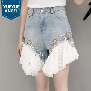 Lace Denim Patchwork Shorts Skirts For Women Loose Beading Female Fashion Brand Ladies Jeans Short Costume Sequin Fashion Shorts
Lace Denim Patchwork Shorts Skirts For Women Loose Beading Female Fashion Brand Ladies Jeans Short Costume Sequin Fashion Shorts