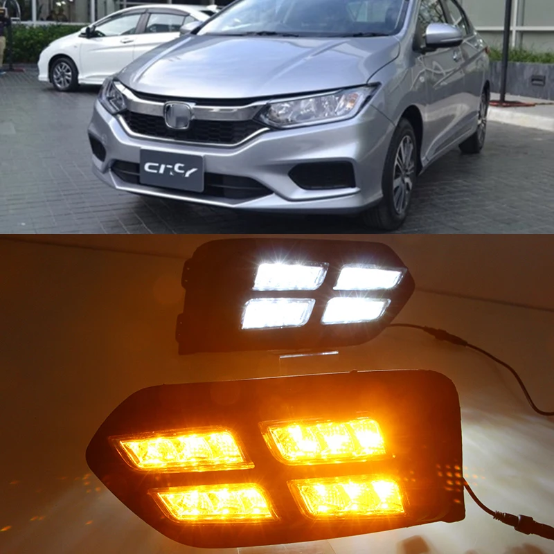 Car Flashing 2Pcs For Honda City 2017 2018 LED Daytime Running Lights DRL Case 12V Fog Lamp cover wtih Yellow Turn Signal Light
Car Flashing 2Pcs For Honda City 2017 2018 LED Daytime Running Lights DRL Case 12V Fog Lamp cover wtih Yellow Turn Signal Light