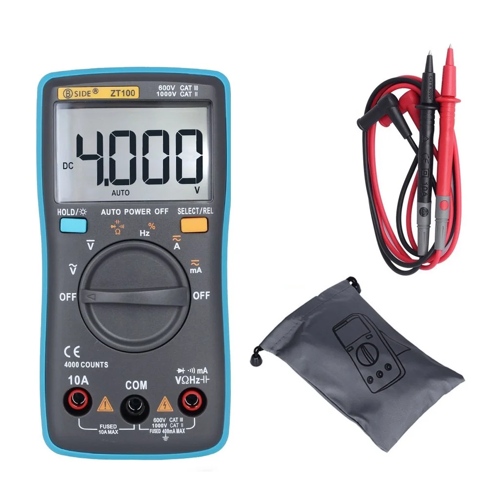 New BSIDE ZT100 Digital Multimeter True RMS Auto Range Multimetro Voltmeter Ammeter Capacitance Temperature Ohm HZ NCV Tester
New BSIDE ZT100 Digital Multimeter True RMS Auto Range Multimetro Voltmeter Ammeter Capacitance Temperature Ohm HZ NCV Tester