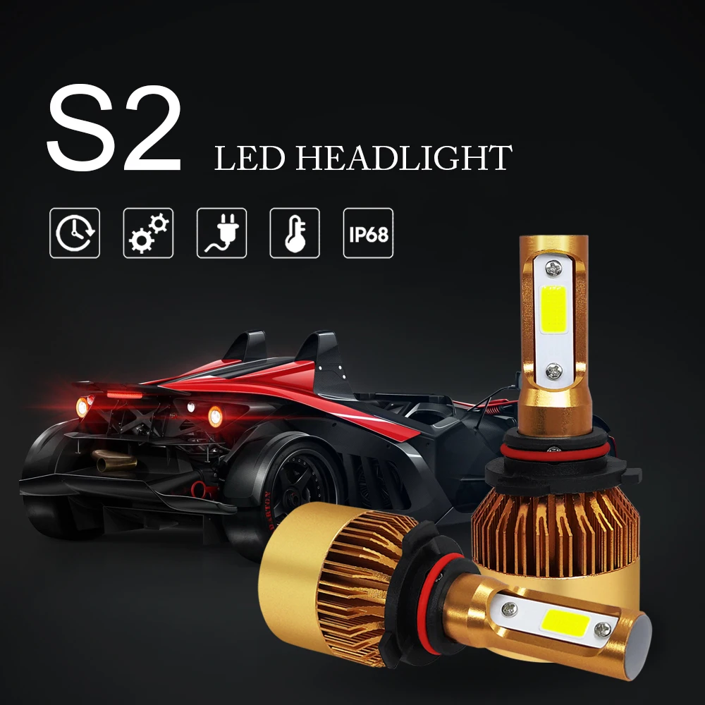 S2 2 шт. H1 H4 H7 H8/H9/H11 9005/H10/HB3 9006/HB4 H4/HB2/9003 светодиодный фары 6000K 60W 6000LM 9V 12V 24V 36V лампа для
