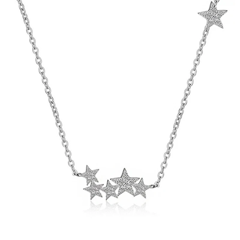 Shiny CZ Zirconia Gypsophila Stars Pendants Necklaces Fashion Silver Color Jewelry Gifts For Women Chain kolye collares bijoux | Украшения