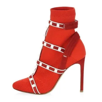 Hot Selling Red Knit Ankle Sock Boots Rount Toe White Studded Straps High Heels Winter Short Bootie Stretch Fabric Ladies Shoes
Hot Selling Red Knit Ankle Sock Boots Rount Toe White Studded Straps High Heels Winter Short Bootie Stretch Fabric Ladies Shoes