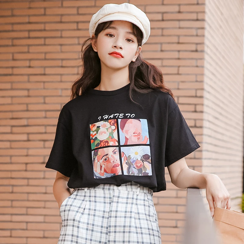 Harajuku Short sleeve t shirt women summer funny print tee shirt femme O-neck black & whrit tumblr tops
Harajuku Short sleeve t shirt women summer funny print tee shirt femme O-neck black & whrit tumblr tops