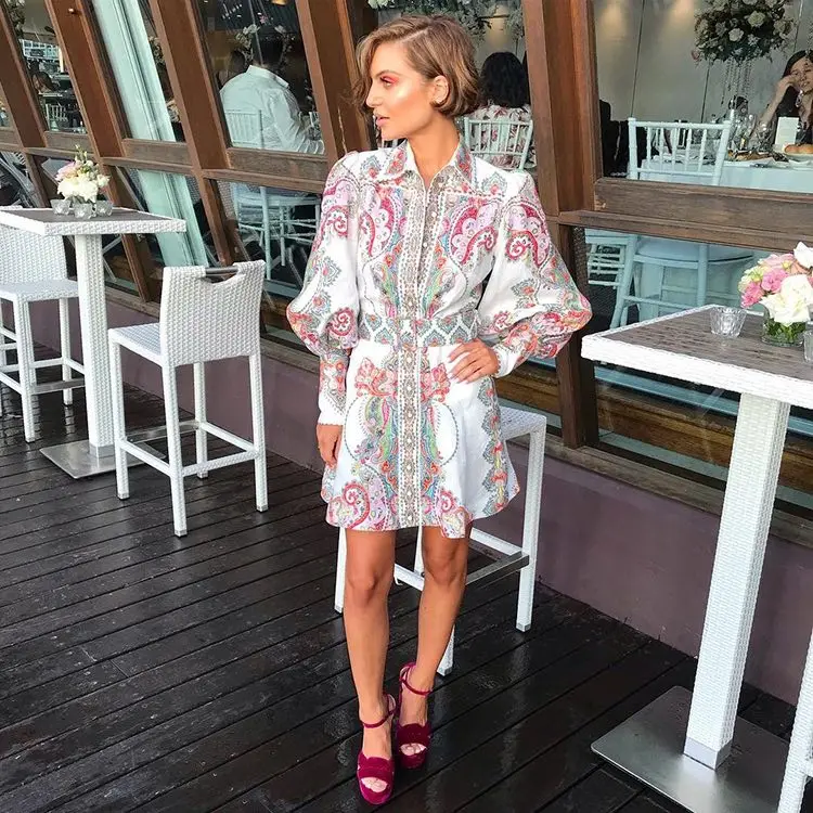 Women Vintage Style Totem Print Collar Puff Sleeve Long Sleeve Mini Dress with Belt 100% Linen
Women Vintage Style Totem Print Collar Puff Sleeve Long Sleeve Mini Dress with Belt 100% Linen