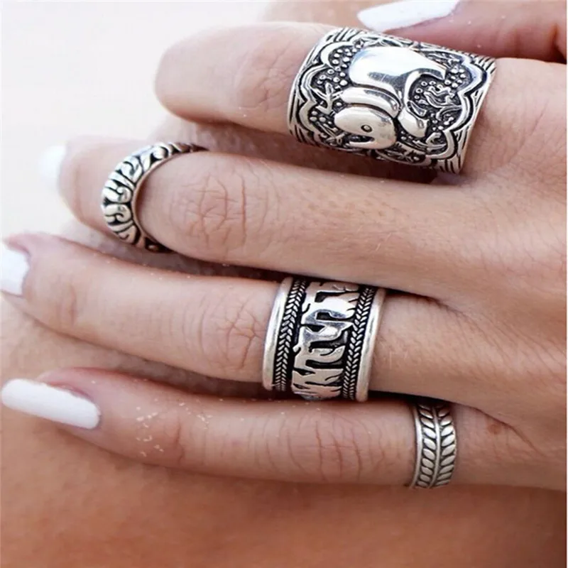 GS Bohemian 4pcs/Pck Vintage Anti Silver Color Women Rings Elephant Totem Leaf Lucky Rings Set for Women Party Drop Shipping R5
GS Bohemian 4pcs/Pck Vintage Anti Silver Color Women Rings Elephant Totem Leaf Lucky Rings Set for Women Party Drop Shipping R5
