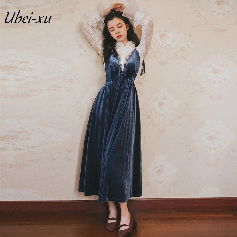 Ubei2019 New Women's dress new white lace blouse slip dress long sleeve French vintage velvet dress two pieces dress
Ubei2019 New Women's dress new white lace blouse slip dress long sleeve French vintage velvet dress two pieces dress