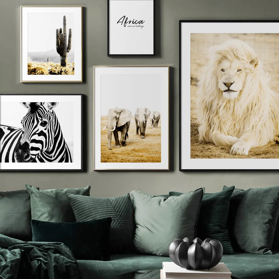 

Africa Lion Elephant Giraffe Zebra Cactus Nordic Posters And Prints Wall Art Canvas Painting Wall Pictures For Living Room Decor