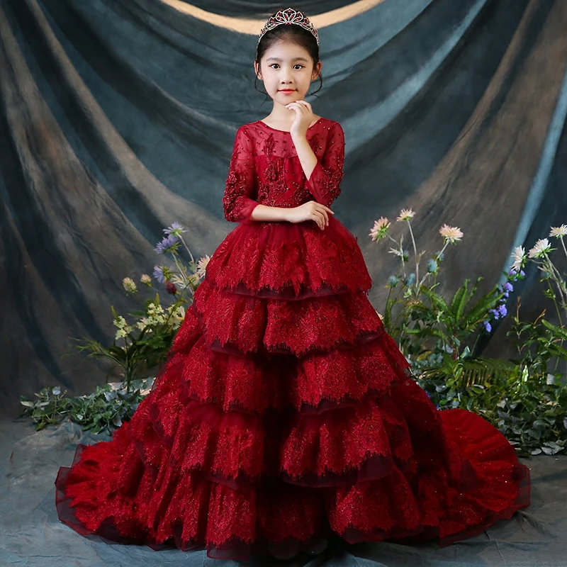 Beading Flower Girl Dresses For Wedding Party Costume Ball Gown Long Sleeve Princess Dress Luxury Red Party Gown Communion D106
Beading Flower Girl Dresses For Wedding Party Costume Ball Gown Long Sleeve Princess Dress Luxury Red Party Gown Communion D106