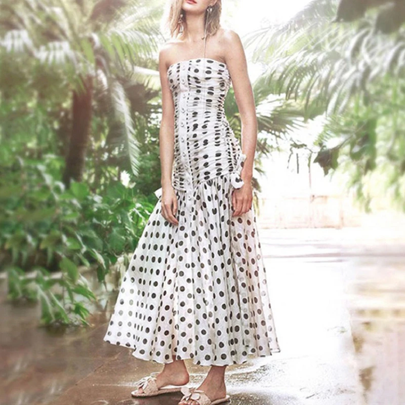 Fashion Newest Stylish 2019 Summer Runway Designer Dress Women's Strapless Dot Print Long Dress
Fashion Newest Stylish 2019 Summer Runway Designer Dress Women's Strapless Dot Print Long Dress