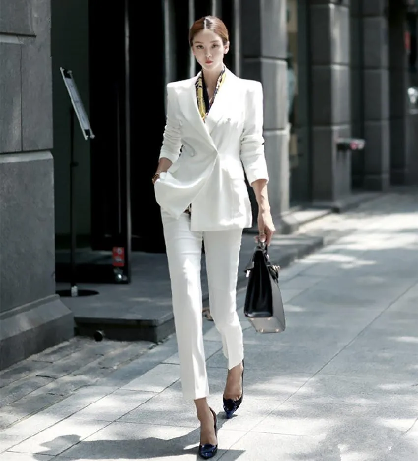 54 (1) Custom Long Autumn Bussiness Formal Elegant Women Suit Set Blazers Pants Office Suits Ladies Pants Suits Trouser Suits Handmade