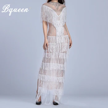 Bqueen 2019 New Vestidos Sexy O Neck Mesh Diamond Sequined Cascading Tassels Split Dress Party Club Summer Floor Long Dress
Bqueen 2019 New Vestidos Sexy O Neck Mesh Diamond Sequined Cascading Tassels Split Dress Party Club Summer Floor Long Dress