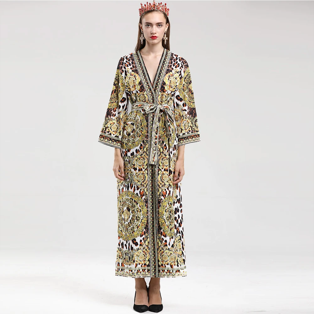 Women New Autumn Luxe Elegant Gold Retro Court Style Leopard Print Long Dress V-neck Sashes Party Dress
Women New Autumn Luxe Elegant Gold Retro Court Style Leopard Print Long Dress V-neck Sashes Party Dress