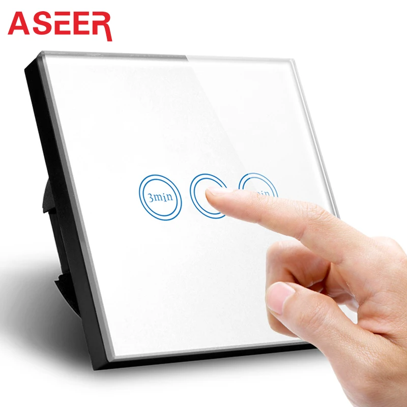 ASEER EU 1 Gang Touch Timer Switch,(3min-9min delay),water heater Switch 1000W,Crystal Glass Panel touch Lamp Switch,Fan Switch
ASEER EU 1 Gang Touch Timer Switch,(3min-9min delay),water heater Switch 1000W,Crystal Glass Panel touch Lamp Switch,Fan Switch