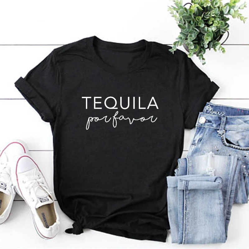 

Fashion Graphic Aesthetic Tee for Women tshirt crewneck cotton High Quality shirt Tequila Por Favor funny unisex T-shirt