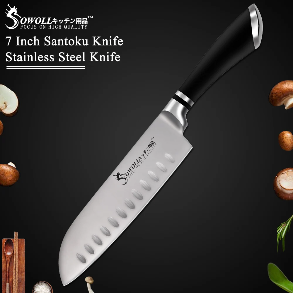 SOWOLL Brand Good Quality Santoku Stainless Steel Knife New Design 7" Japanese Style Chef Kitchen Knife Non-Stick Cooking Knife
SOWOLL Brand Good Quality Santoku Stainless Steel Knife New Design 7" Japanese Style Chef Kitchen Knife Non-Stick Cooking Knife