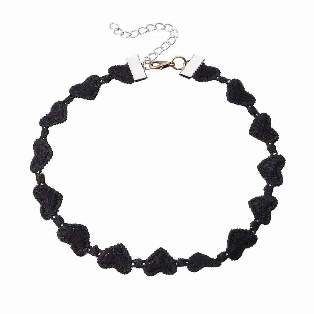 Polyester Lace Heart Charm Choker Necklaces 3 Polyester Lace Heart Charm Choker Necklaces 3