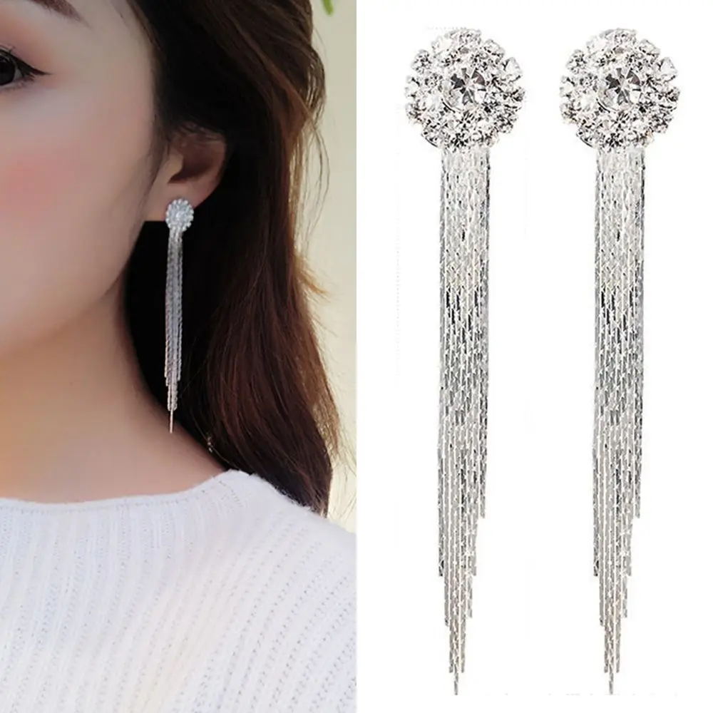 Silver Color Rhinestone Long Tassel Earrings Women Bride Shining Temperament Crystal Drop Earring Wedding Jewelry oorbellen
Silver Color Rhinestone Long Tassel Earrings Women Bride Shining Temperament Crystal Drop Earring Wedding Jewelry oorbellen