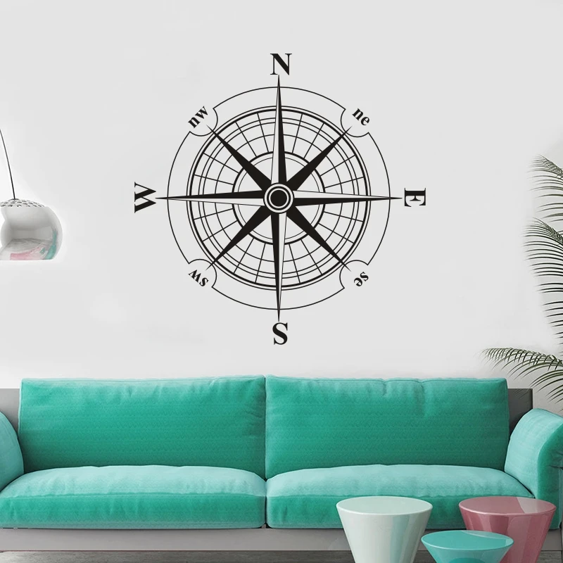 

Vinyl Sticker Wind Rose Compass Wall Decal Removable Travel Geography Poster Home Decor Living Room Decoration Wall Mural W197