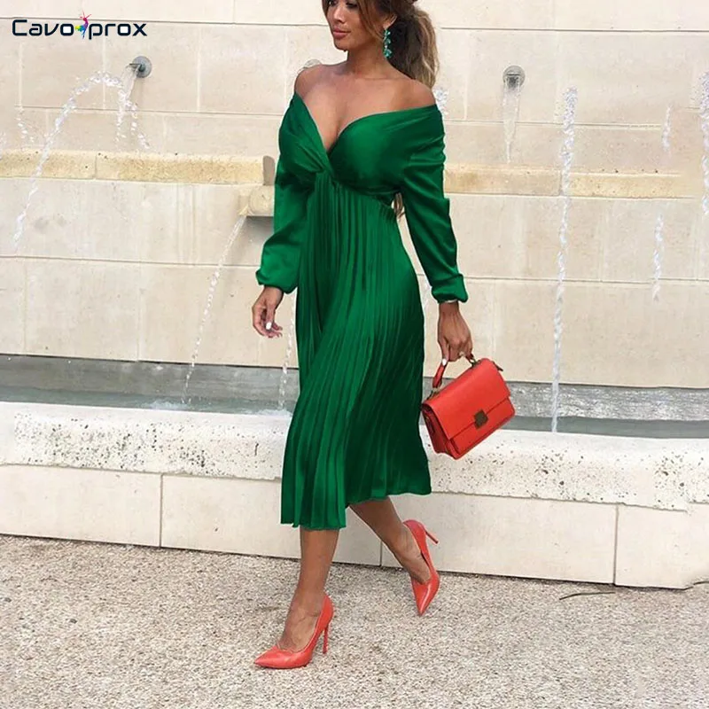 Women Off Shoulder Lantern Long Sleeve Wrap Belt Pleated Dress Knee-length Elegant Solid Vestidos Night Club Party Dress
Women Off Shoulder Lantern Long Sleeve Wrap Belt Pleated Dress Knee-length Elegant Solid Vestidos Night Club Party Dress