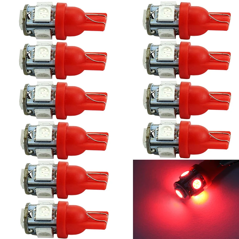 JX-LCLYL 10pcs T10 194 168 W5W 5050 5LED Car Wedge Width Tail Light Lamp Bulb Red